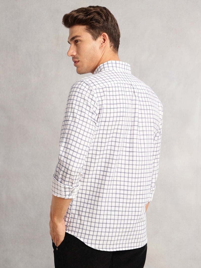 Thomas Scott Men Navy Regular Fit Long Sleeves Button Down Collar Windowpane Check 100% Cotton Casual Shirt