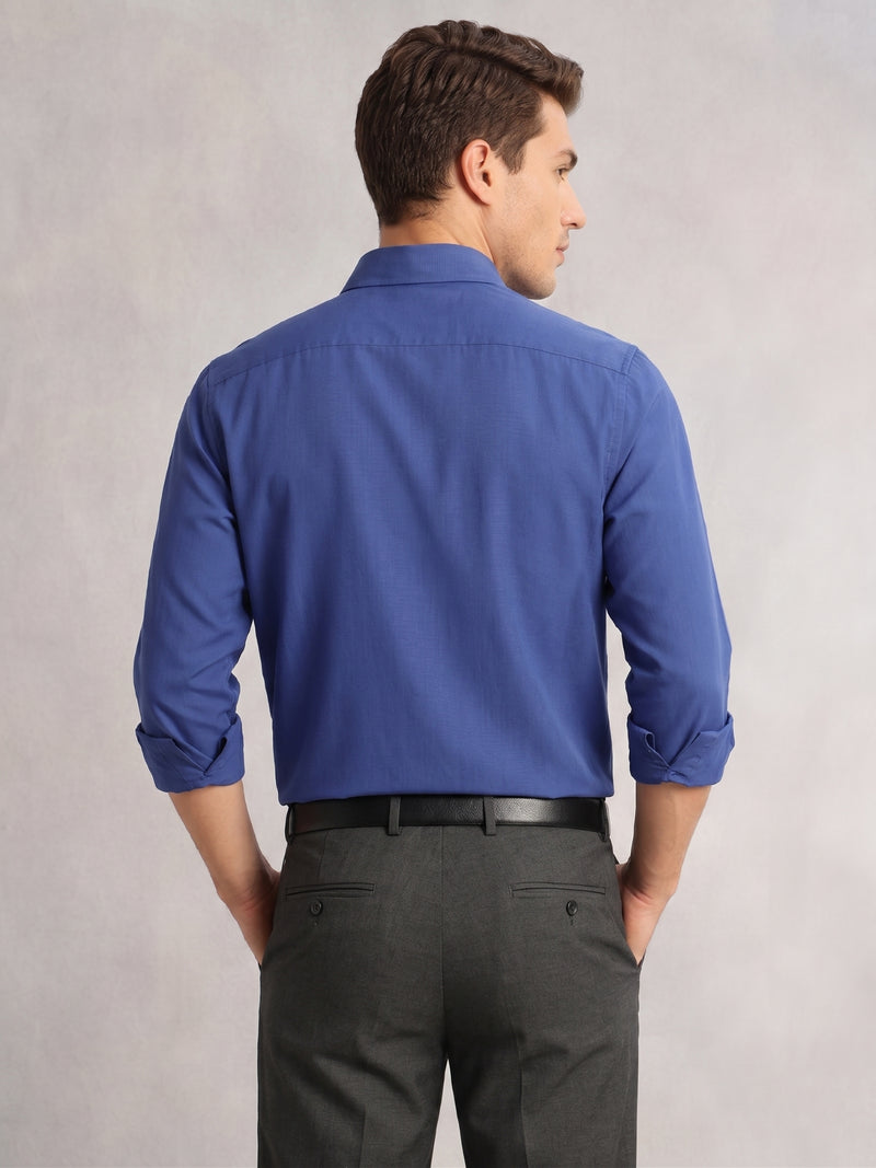 Thomas Scott Men Royal Blue Premium Regular Fit Long Sleeves Spread Collar Solid 100% Cotton Formal Shirt