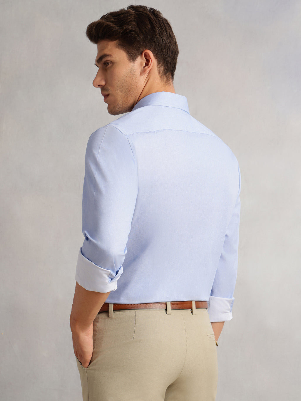 Thomas Scott Men Sky Blue Premium Regular Fit Long Sleeves Spread Collar Solid 100% Cotton Formal Shirt
