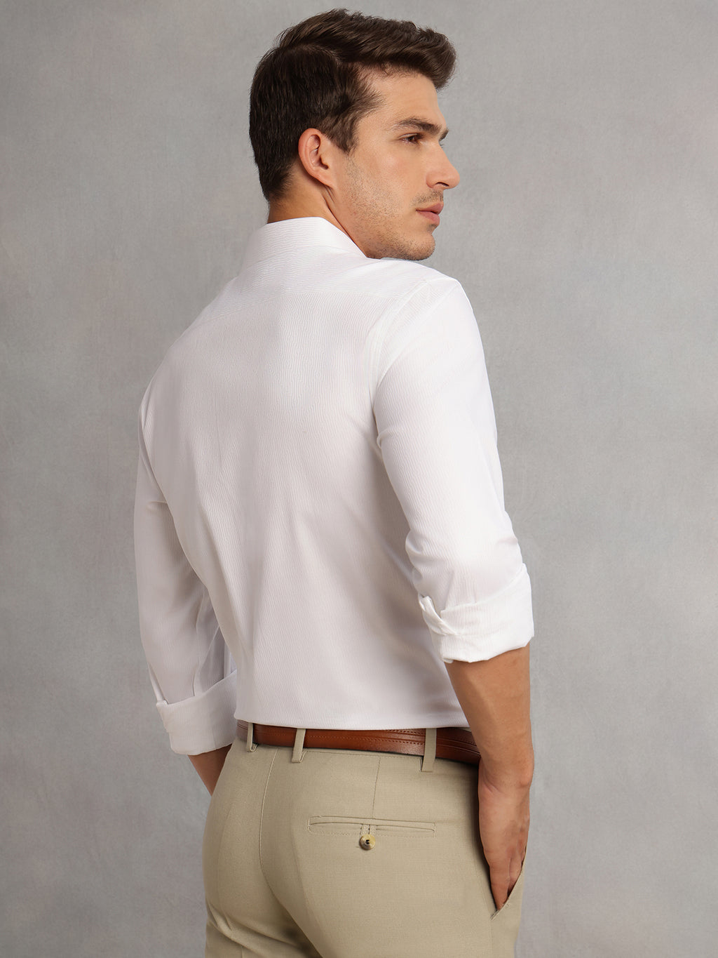 Thomas Scott Men White1 Premium Regular Fit Long Sleeves Spread Collar 100% Cotton Formal Shirt