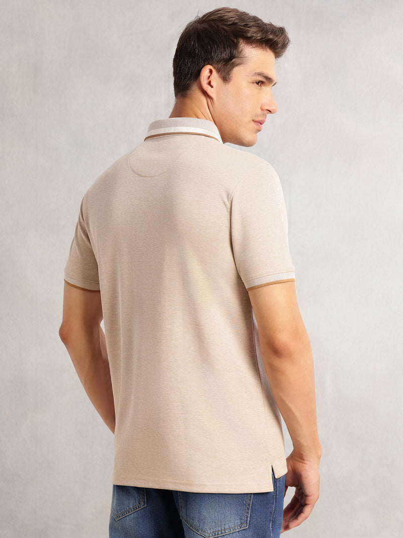 Beige Cricket Club Collection Regular Fit Short Sleeves Solid Polo Collar Knitted T-Shirt
