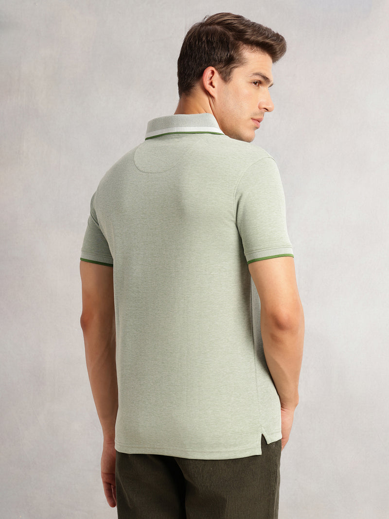 Thomas Scott Men Green Cricket Club Collection Regular Fit Short Sleeves Solid Polo Collar Knitted T-Shirt