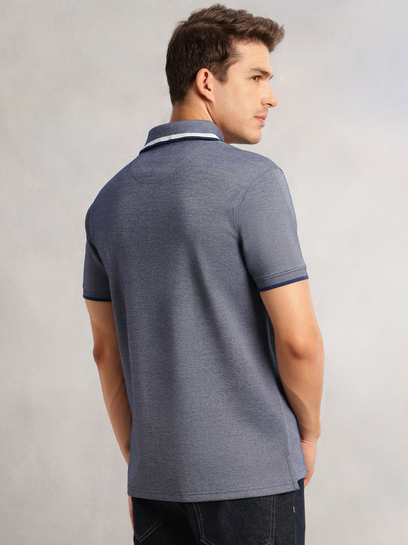 Thomas Scott Men Navy Cricket Club Collection Regular Fit Short Sleeves Solid Polo Collar Knitted T-Shirt