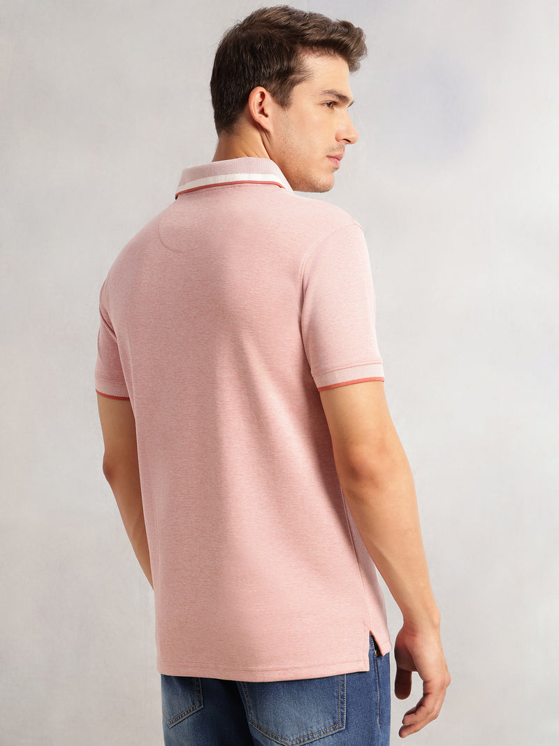 Thomas Scott Men Pink Cricket Club Collection Regular Fit Short Sleeves Solid Polo Collar Knitted T-Shirt