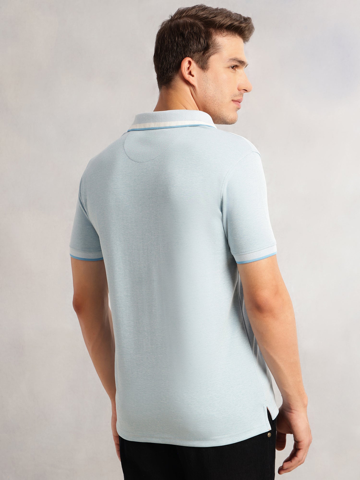 Thomas Scott Men Sky Blue Cricket Club Collection Regular Fit Short Sleeves Solid Polo Collar Knitted T-Shirt