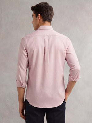 Thomas Scott Men Lilac Premium Regular Fit Long Sleeves Spread Collar Textured 100% Cotton Casual Shirt