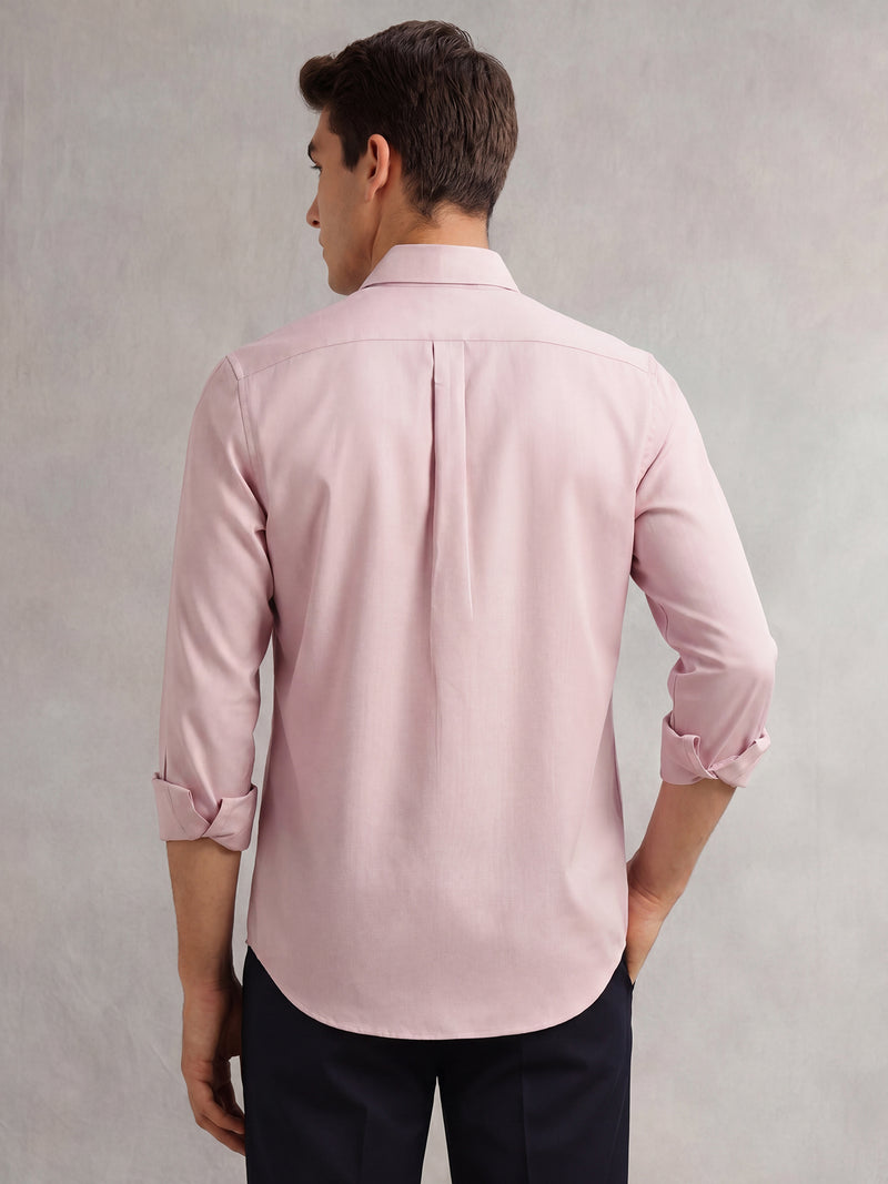 Thomas Scott Men Lilac Premium Regular Fit Long Sleeves Spread Collar Textured 100% Cotton Casual Shirt