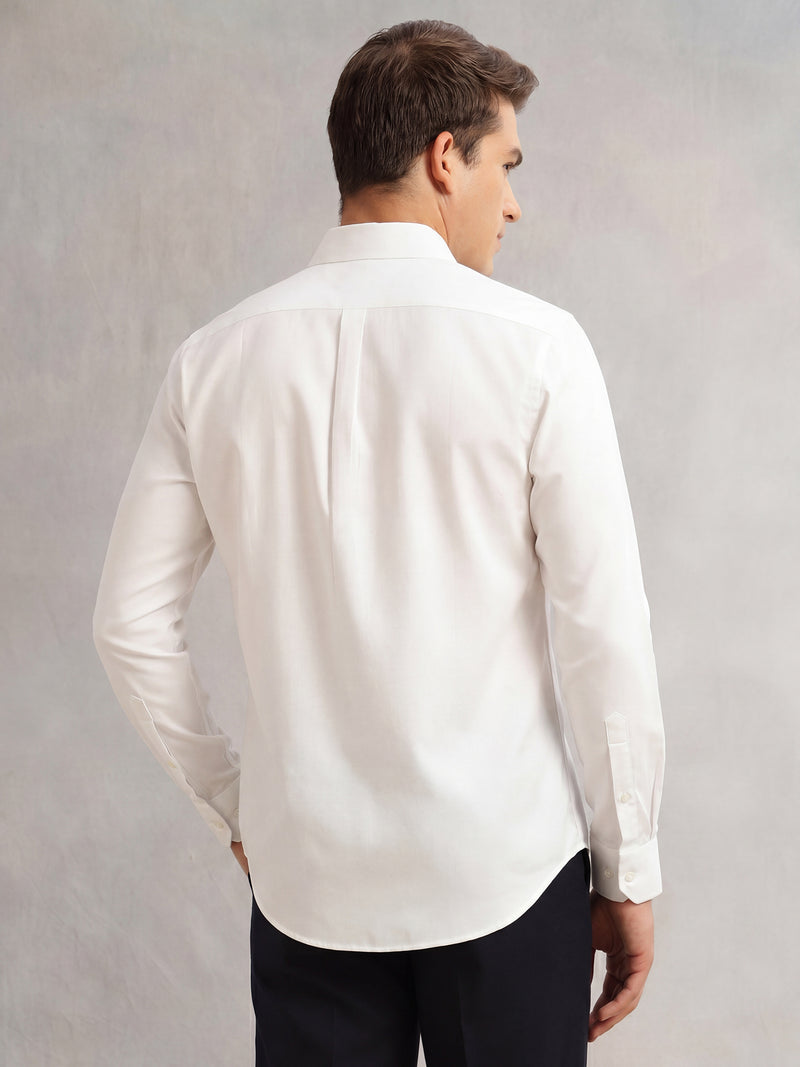 Thomas Scott Men White Premium Regular Fit Long Sleeves Spread Collar Textured 100% Cotton Casual Shirt