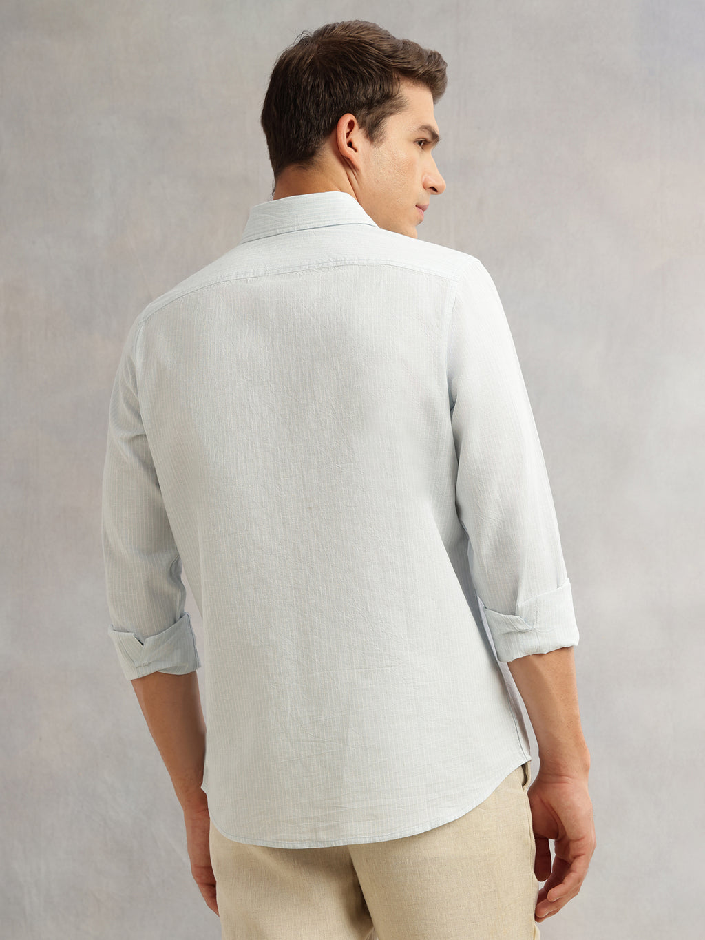 Thomas Scott Men Blue Cricket Club Collection Premium Slim Fit Long Sleeves Spread Collar Textured Cotton Linen Shirt