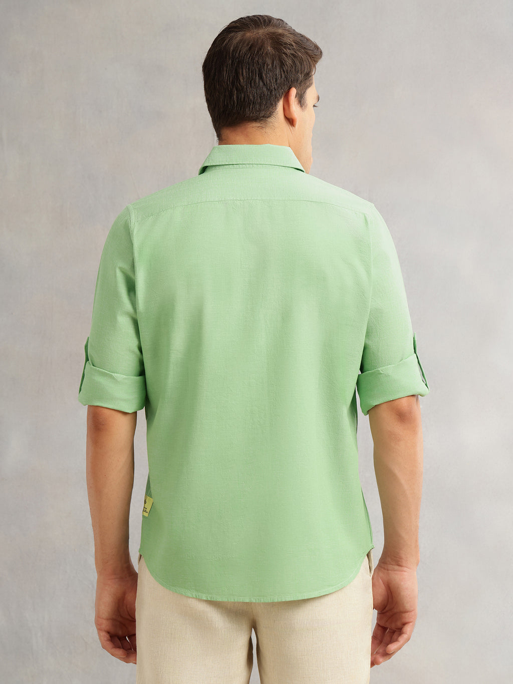 Thomas Scott Men Pista Premium Slim Fit Long Roll-Up Sleeves Spread Collar Solid Linen Casual Shirt