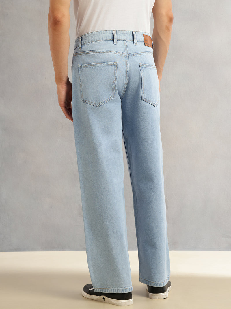 Thomas Scott Men Light Blue Smart Mid Rise Baggy Fit Light Shade 5 Pocket Design Non Stretchable Jeans