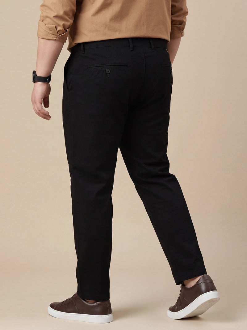 Thomas Scott Men Black Plus Size Regular Fit Mid-Rise Solid Woven Trouser
