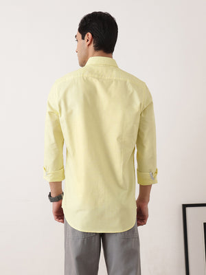 Thomas Scott Men Yellow Premium Slim Fit Long Sleeves Spread Collar Solid Cotton Twill Shirt