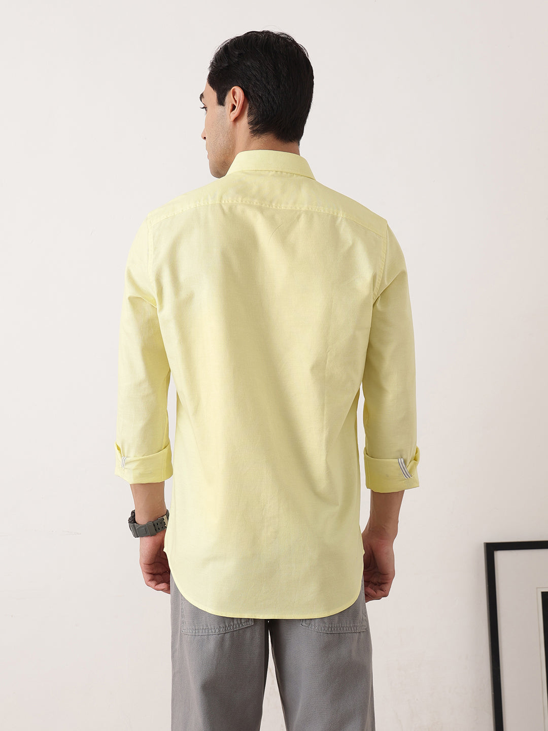 Thomas Scott Men Yellow Premium Slim Fit Long Sleeves Spread Collar Solid Cotton Twill Shirt