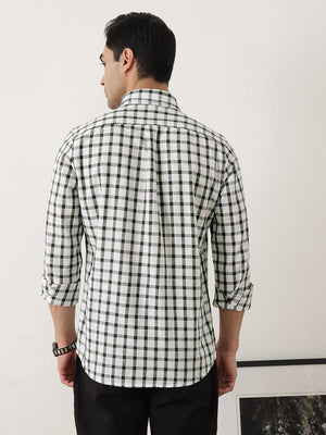 Thomas Scott Men Green Regular Fit Long Sleeves Gingham Checks Button Down Collar Cotton Linen Casual Shirts