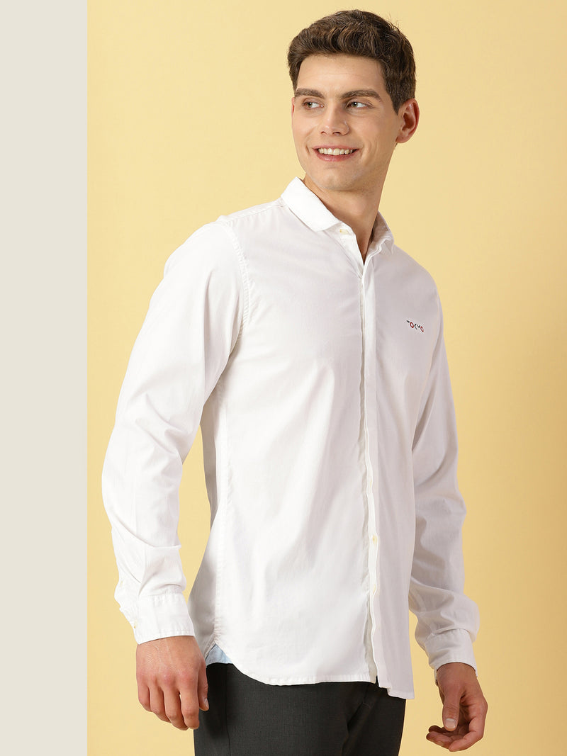 Thomas Scott Men White Classic Regular Fit Long Sleeves Spread Collar Solid Casual Shirt