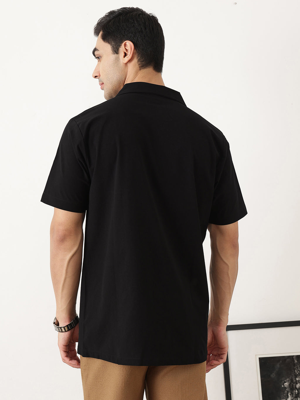 Thomas Scott Men Premium Black Oversize Fit Short Sleeves Cuban Collar Solid Casual Shirt