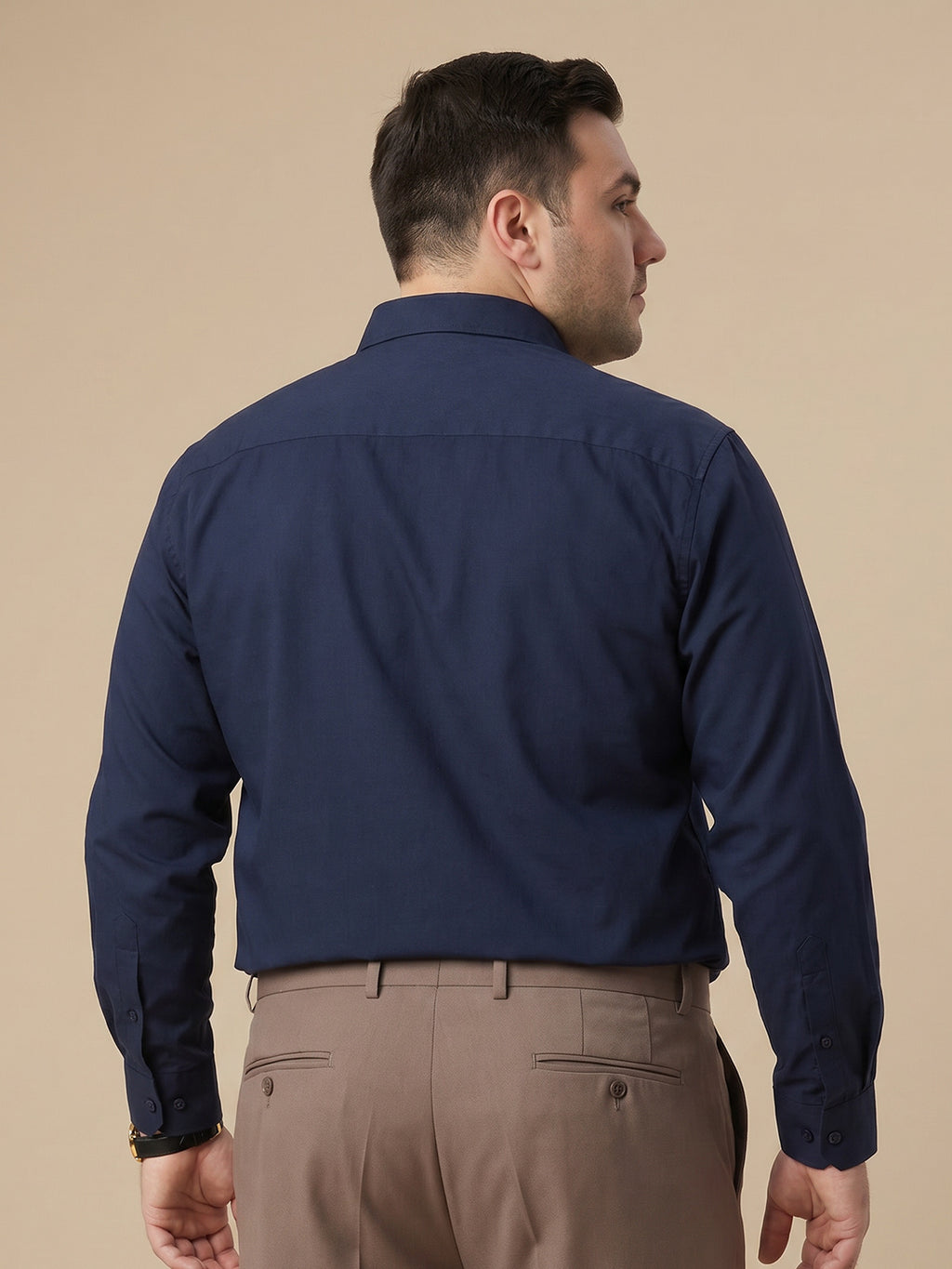 Thomas Scott Men Premium Navy Plus Size Regular Fit Long Sleeves Spread Collar Textured Cotton Formal Shirt