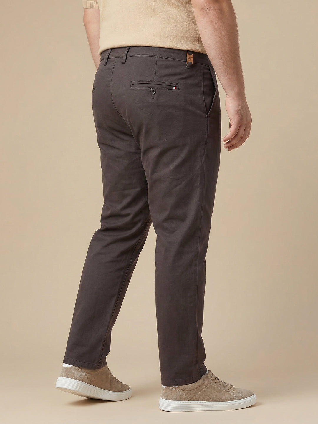 Thomas Scott Men Charcoal Plus Size Regular Fit Mid-Rise Solid Cotton Woven Chinos Trouser