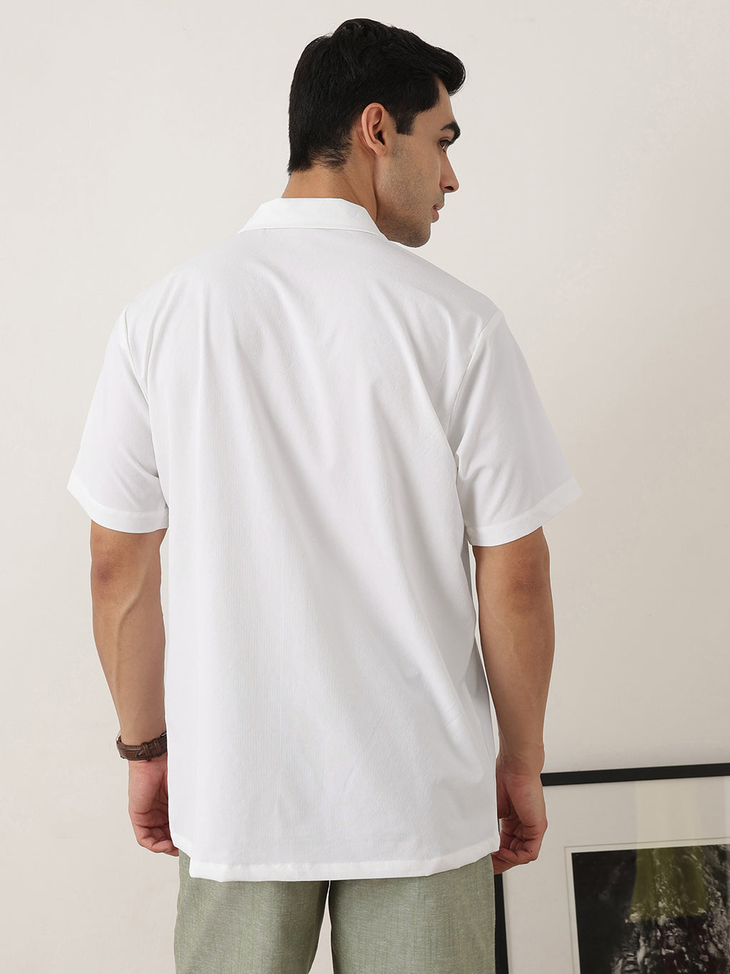 Thomas Scott Men Premium White Oversize Fit Short Sleeves Cuban Collar Solid Casual Shirt