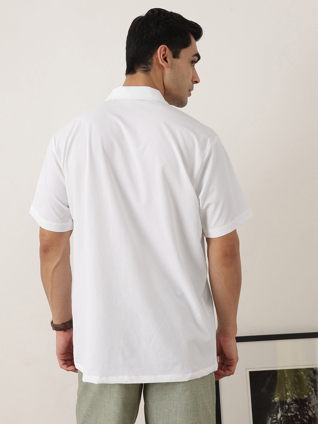 Thomas Scott Men Premium White Oversize Fit Short Sleeves Cuban Collar Solid Casual Shirt