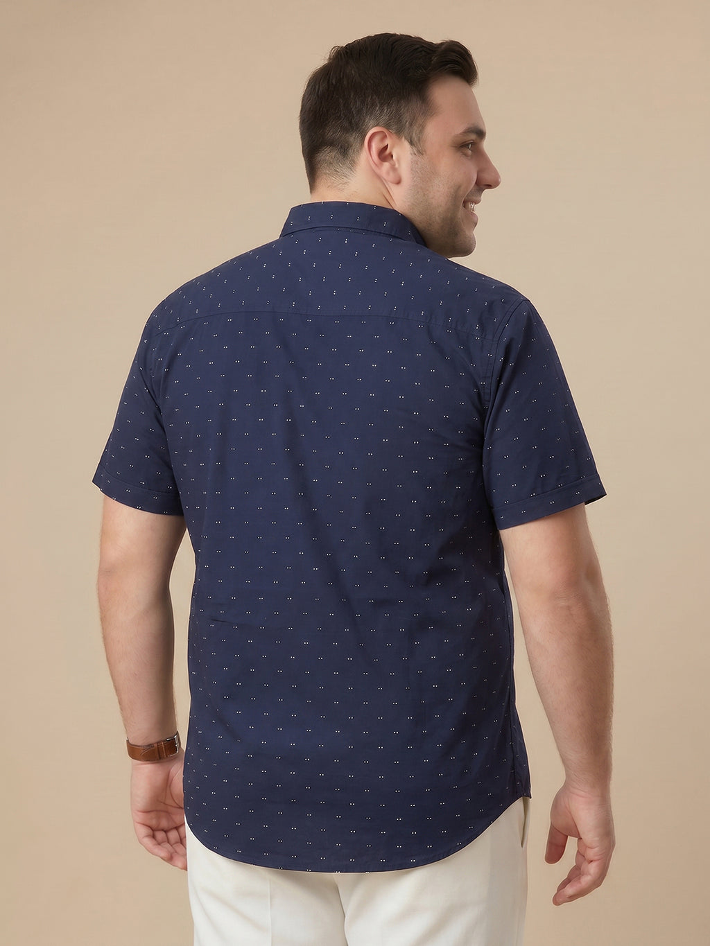 Deep Navy 1 Plus Size Regular Fit Micro Ditsy Printed Spread Collar 100% Cotton Casual Shirt For Men