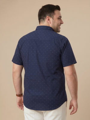 Deep Navy 1 Plus Size Regular Fit Micro Ditsy Printed Spread Collar 100% Cotton Casual Shirt For Men