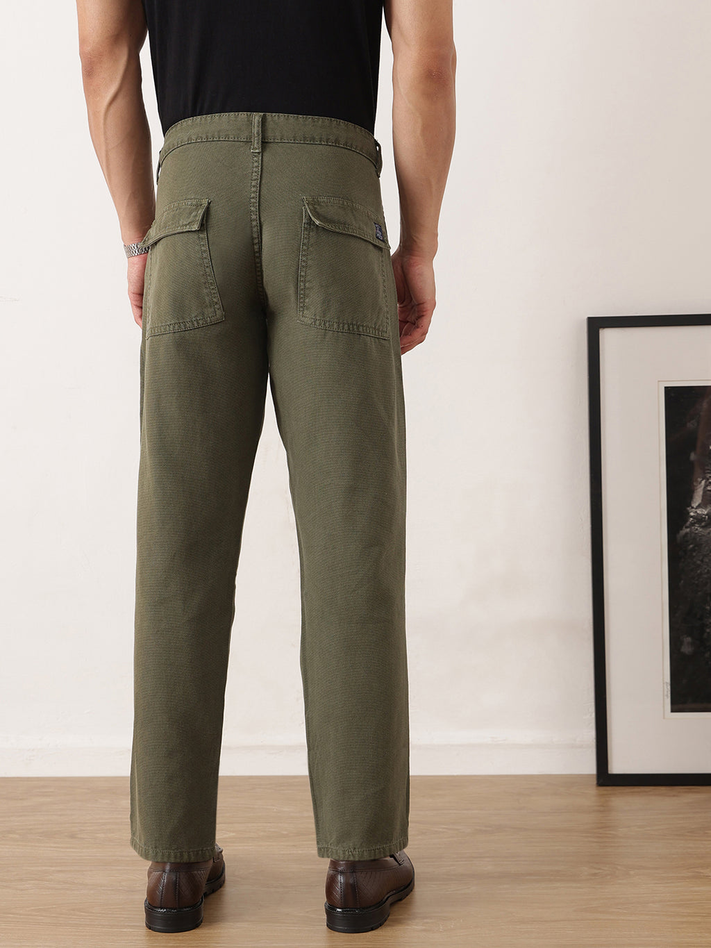 Thomas Scott Men Olive Smart Straight Fit Mid-Rise Solid Flat-Front Woven Trousers