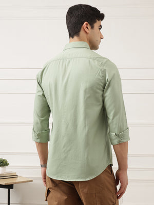 Light Green Premium Slim Fit Long Sleeves Button-Down Collar Solid Cotton Casual Shirt For Men