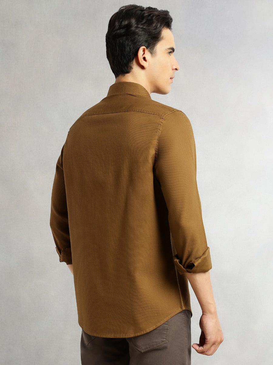 Thomas Scott Men Khaki Cricket Club Collection Men Slim Fit Cotton Casual Shirt-Dual Flap Pocket