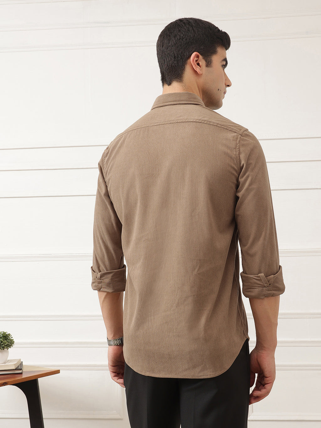 Mid Fawn Premium Slim Fit Full Sleeve Button-Down Collar Corduroy Shirt For Men