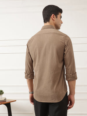 Mid Fawn Premium Slim Fit Full Sleeve Button-Down Collar Corduroy Shirt For Men