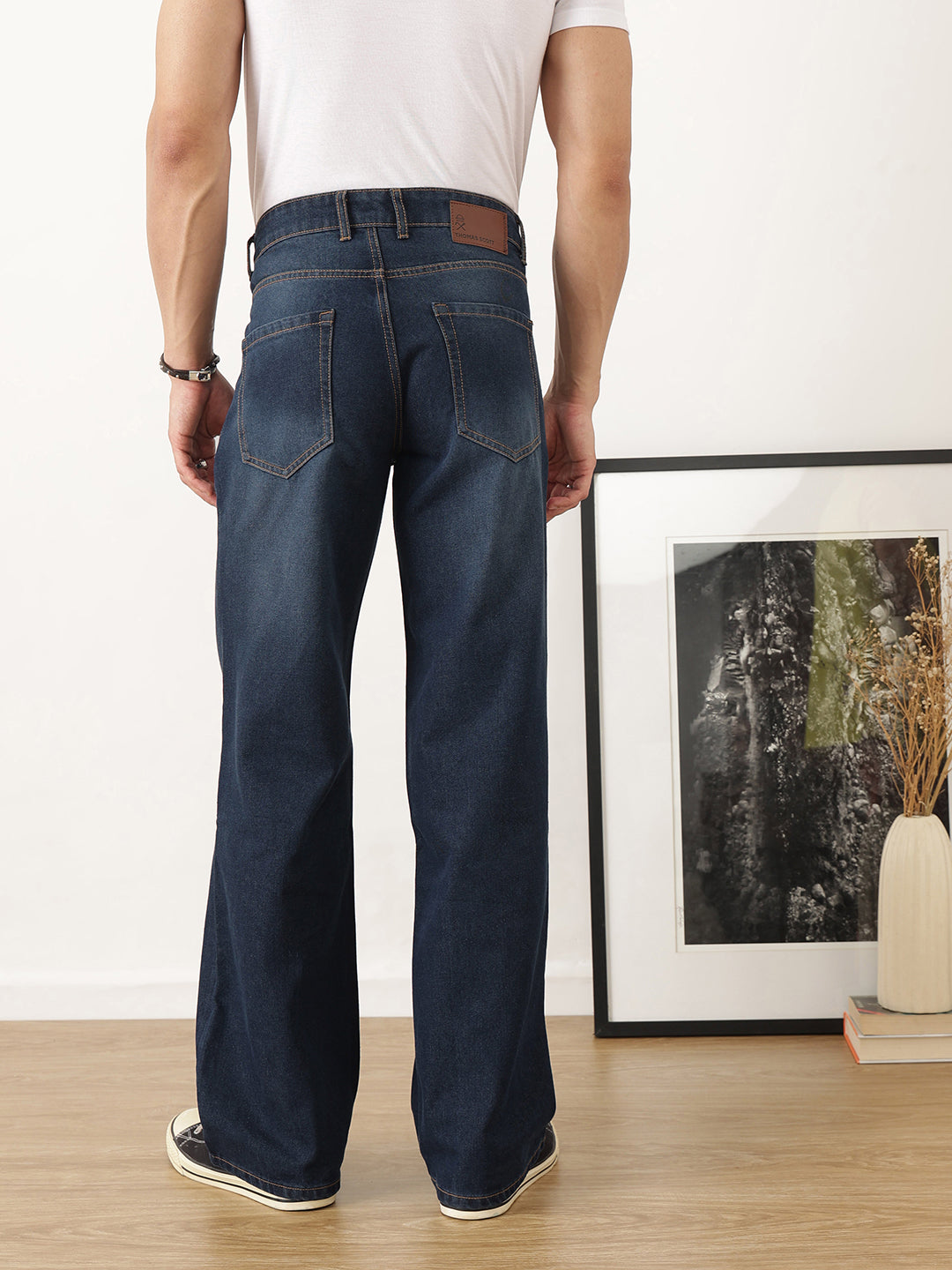 Thomas Scott Men Dark Blue Baggy Fit Dark Shade Clean Look Non Stretchable Jeans