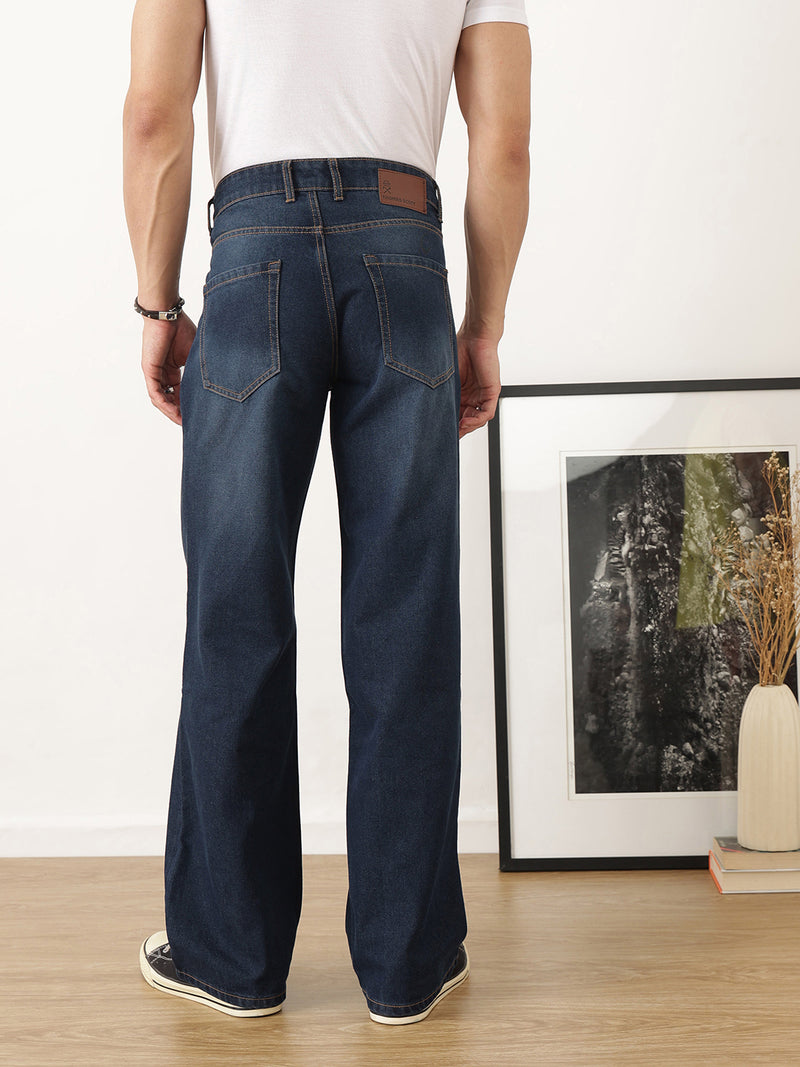 Thomas Scott Men Dark Blue Baggy Fit Dark Shade Clean Look Non Stretchable Jeans