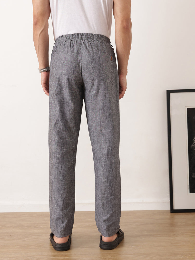 Thomas Scott Men Black Smart Relaxed Fit Mid-Rise Solid Cotton Linen Pleated Casual Trousers