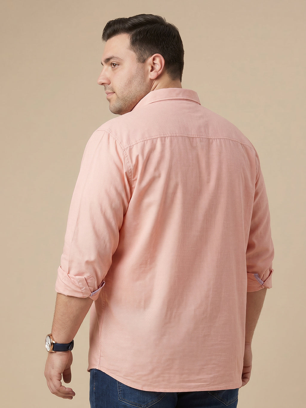 Thomas Scott Men Premium Orange Plus Size Regular Fit Long Sleeves Button-Down Collar Solid Cotton Casual Shirt