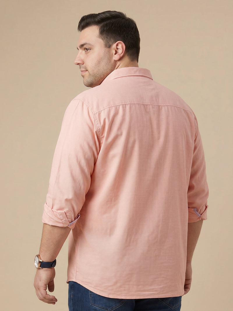 Thomas Scott Men Premium Orange Plus Size Regular Fit Long Sleeves Button-Down Collar Solid Cotton Casual Shirt