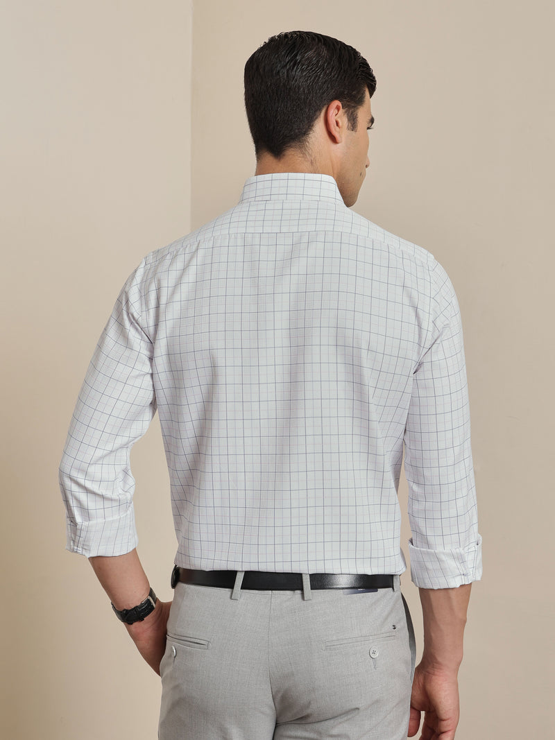 Thomas Scott Men Smart White Regular Fit Long Sleeves Button Down Collar Windowpane Checks Formal Shirt