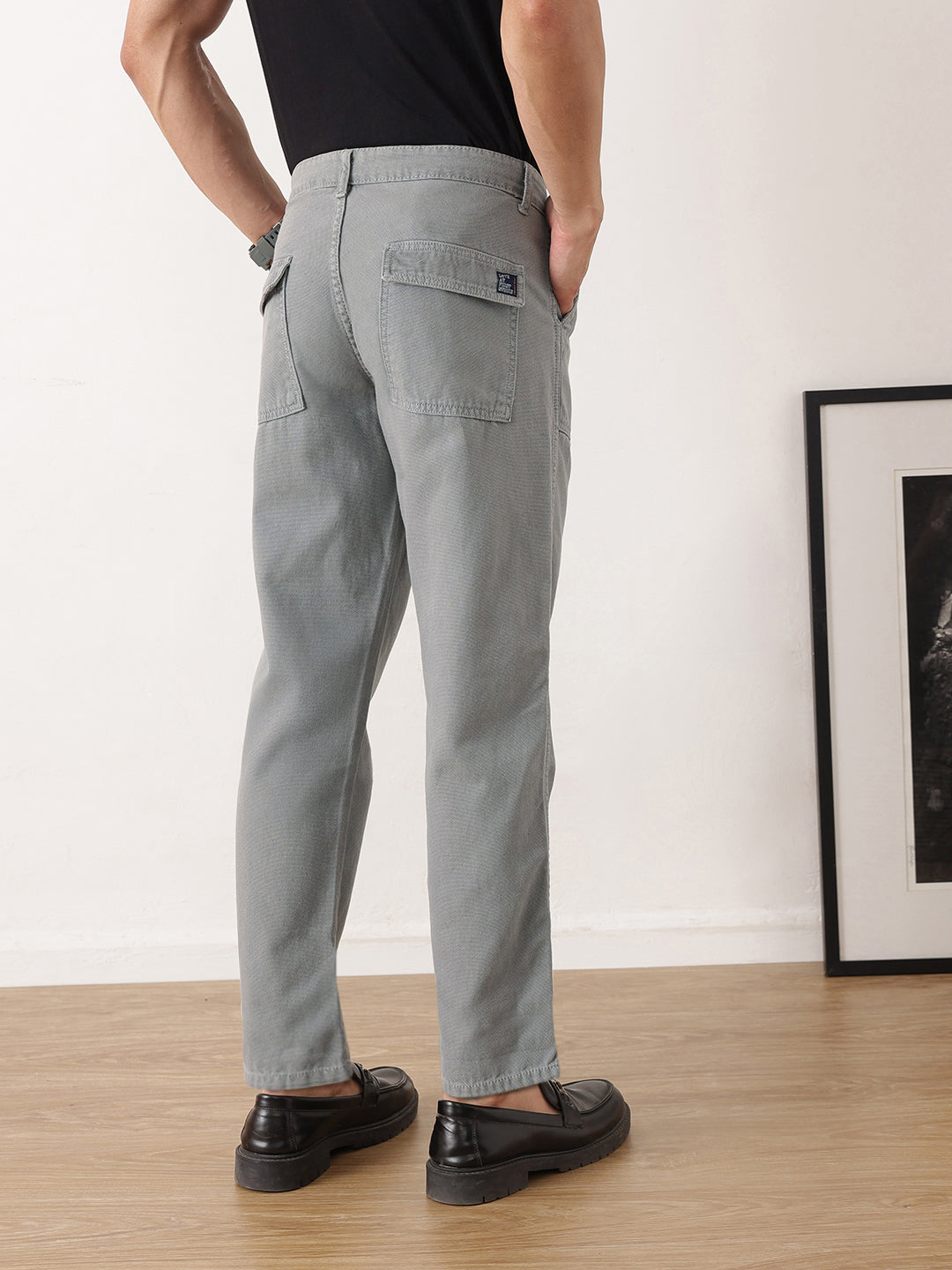 Thomas Scott Men Grey Smart Straight Fit Mid-Rise Solid Flat-Front Woven Trousers