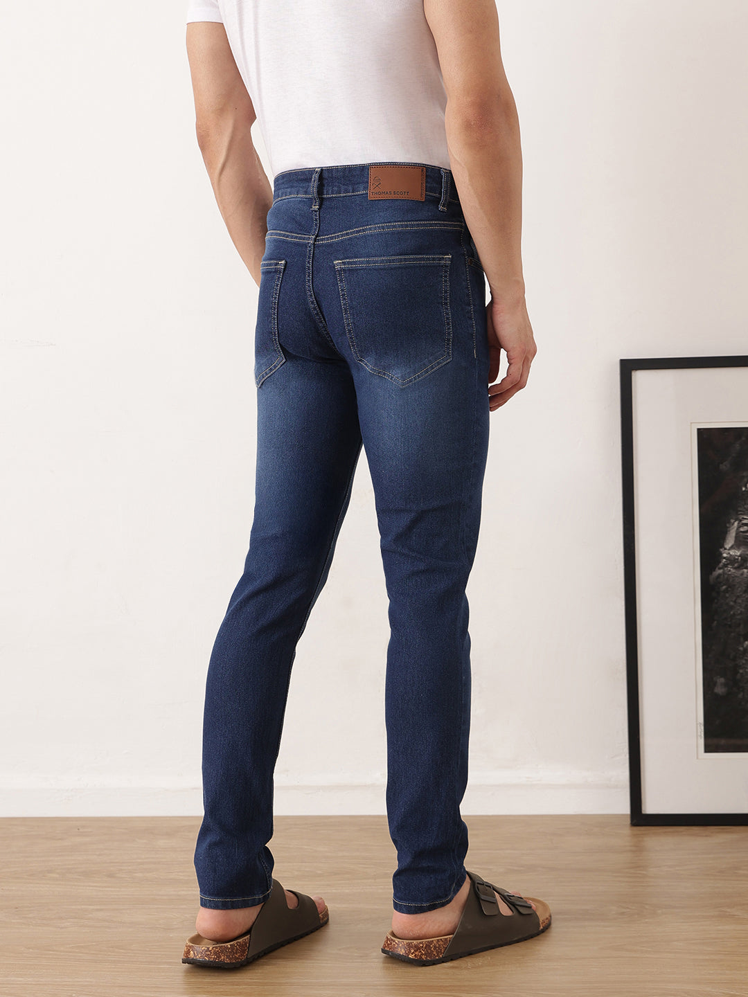 Thomas Scott Men Dark Blue Smart Skinny Fit Mid-Rise Light Fade Clean Look Stretchable Jeans