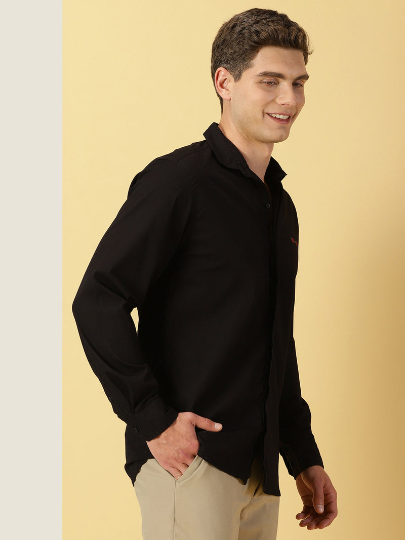 Thomas Scott Men Black Classic Regular Fit Long Sleeves Spread Collar Solid Casual Shirt