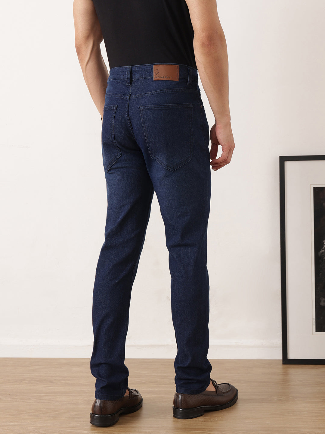 Thomas Scott Men Dark Blue Smart Slim Fit Mid-Rise Light Fade Clean Look Stretchable Jeans