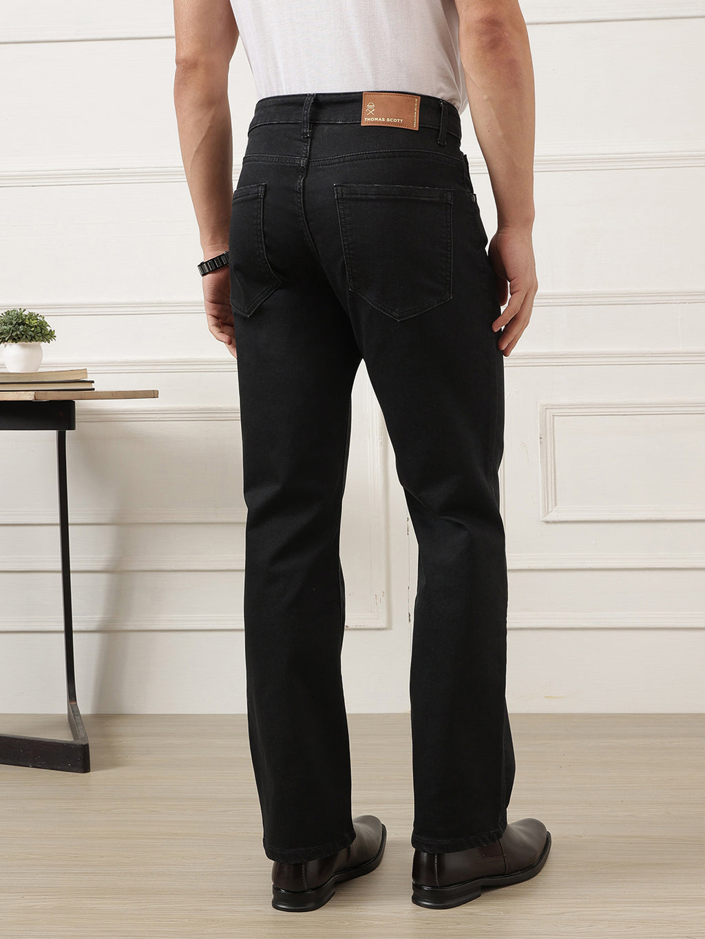 Black Smart Bootcut Fit Mid-Rise No Faded Clean Look Stretchable Jeans For Men
