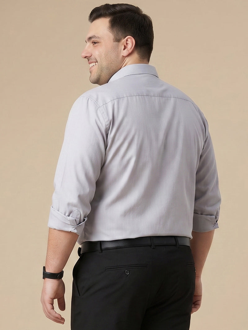 Thomas Scott Men Premium Grey Plus Size Regular Fit Long Sleeves Spread Collar Textured Cotton Formal Shirt