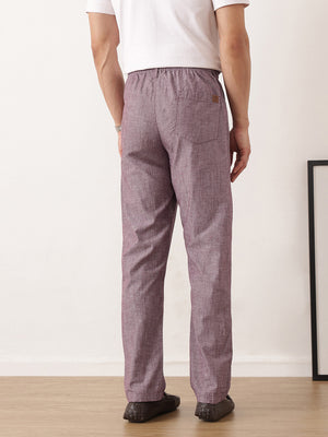 Thomas Scott Men Maroon Smart Relaxed Fit Mid-Rise Solid Cotton Linen Pleated Casual Trousers