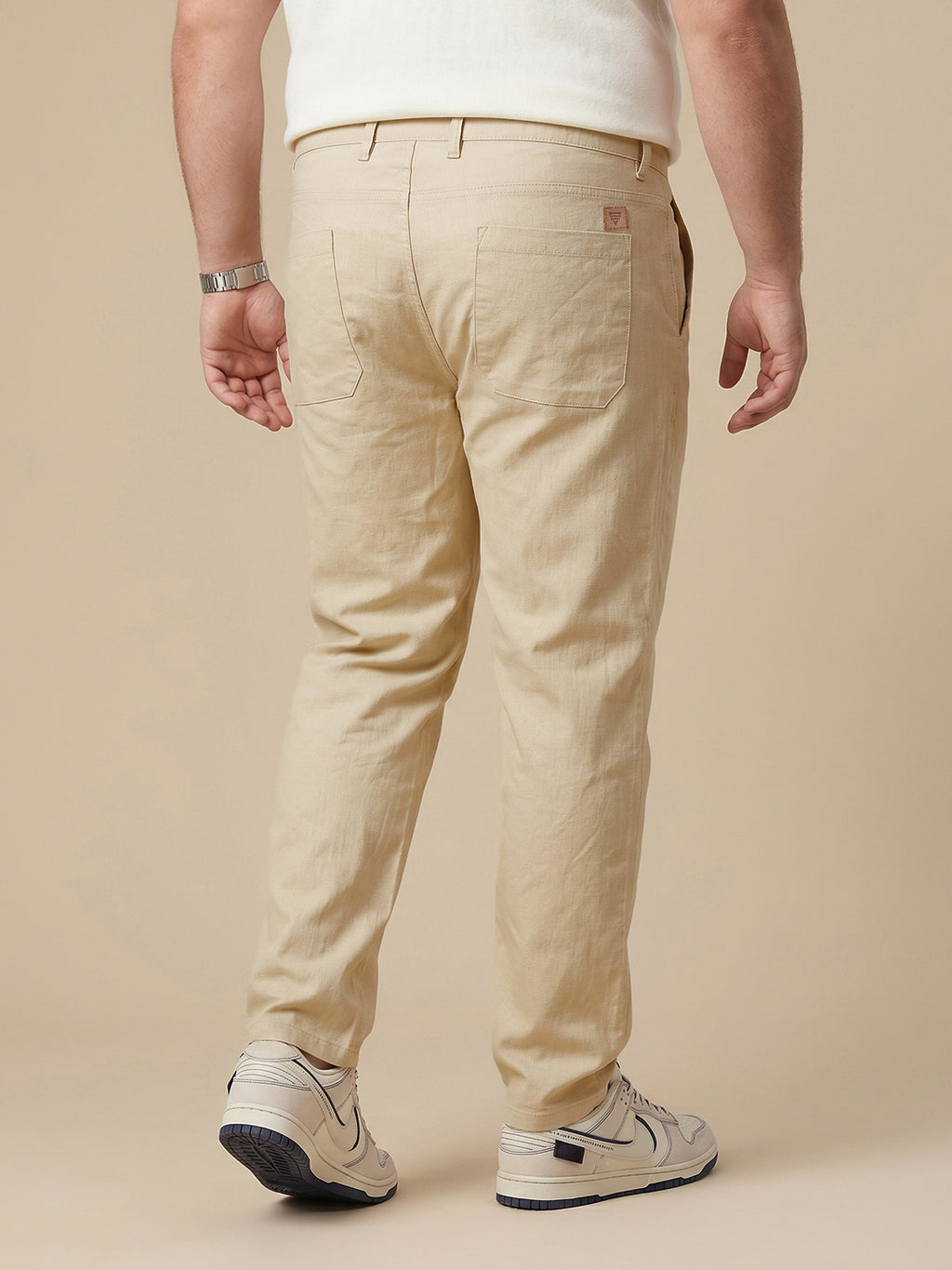Thomas Scott Men Khaki Plus Size Straight Fit Mid-Rise Easy Wash Woven Chinos Trouser