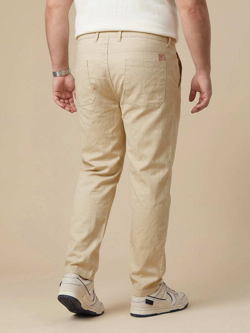 Thomas Scott Men Khaki Plus Size Straight Fit Mid-Rise Easy Wash Woven Chinos Trouser