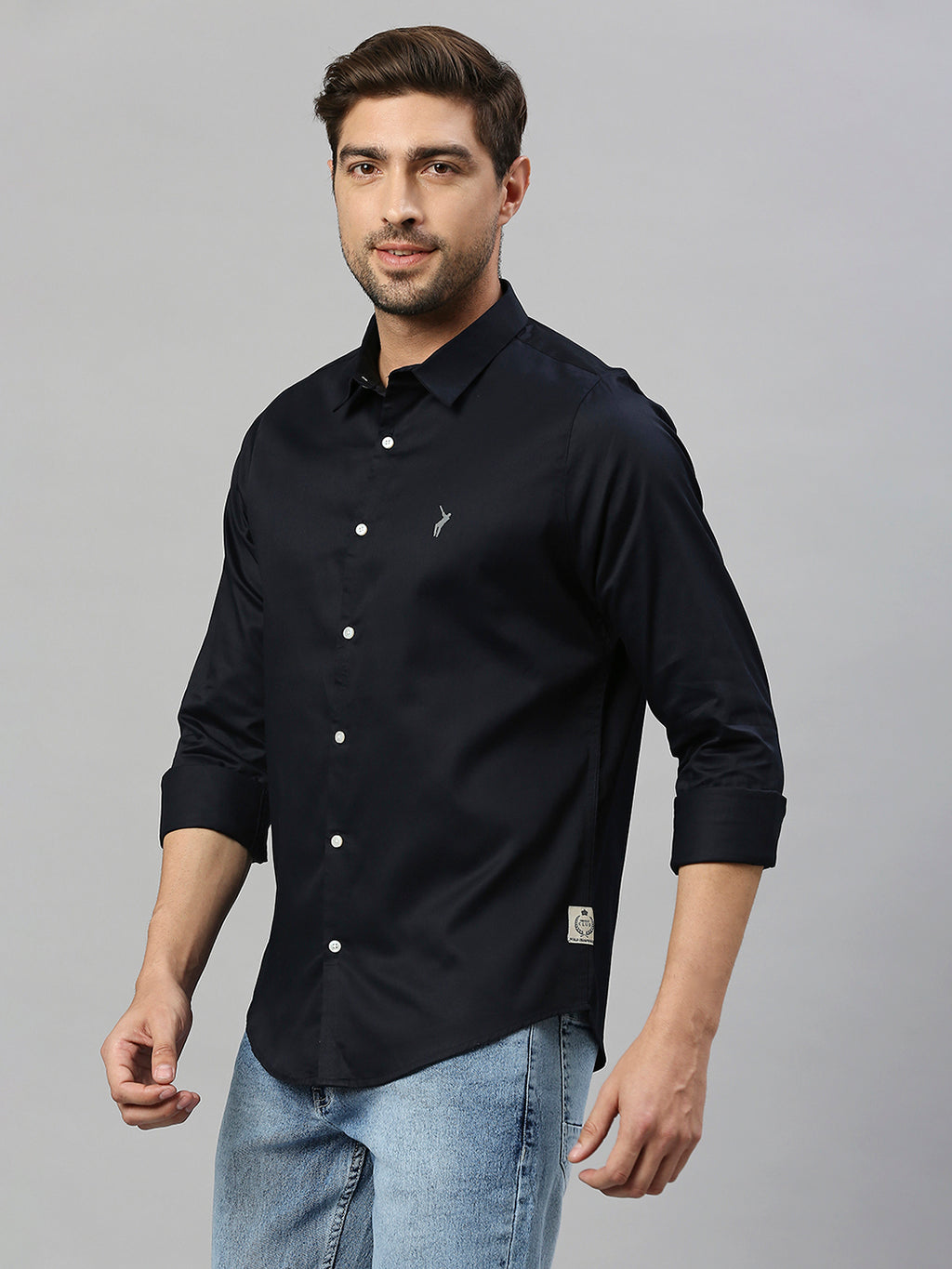 Thomas Scott Men Navy Classic Slim Fit Long Sleeves Spread Collar Solid Casual Shirt