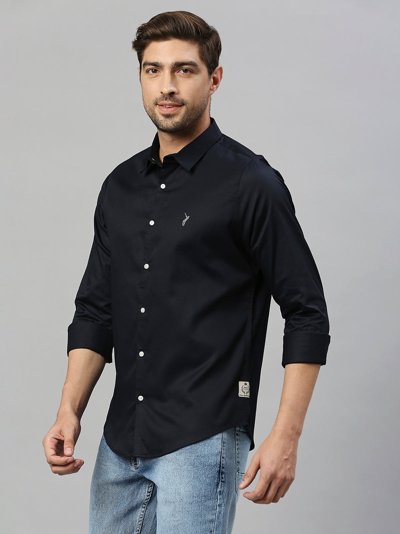 Thomas Scott Men Navy Classic Slim Fit Long Sleeves Spread Collar Solid Casual Shirt
