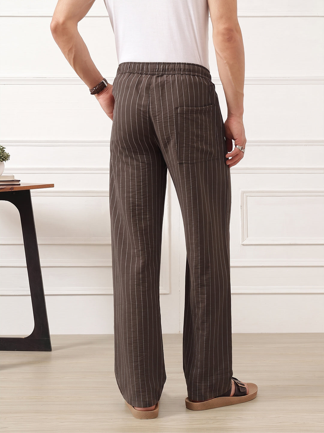 Thomas Scott Men Brown Smart Straight Fit Mid-Rise Pleated Woven Trouser